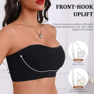Women's Strapless Push Up Bandeau Bras Seamless Soft Padded Top Tube Front Button Brassiere Female Anti Slip Invisible Underwear